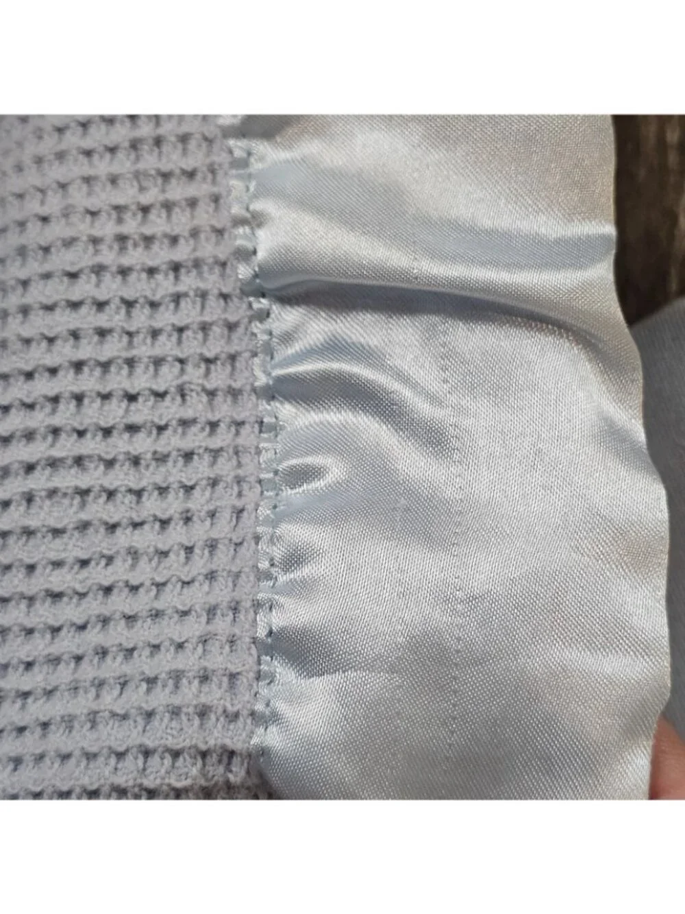 Light Blue Baby Blanket Thermal Satin Trim Waffle Weave Cotton Baby Boy
